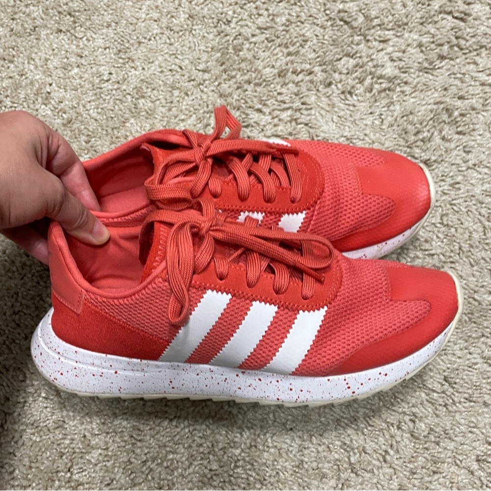 Retro red Adidas red and white sneakers